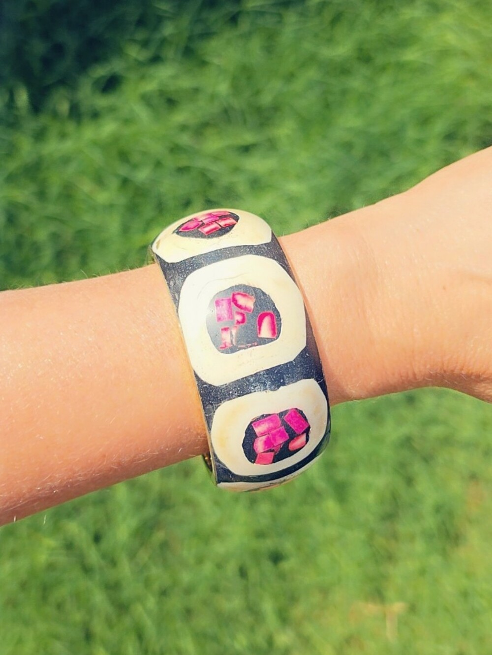 Bone Inlay Mosiac Statement Bracelet